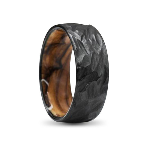Hammered Black Zirconium Ring With Wood Inner