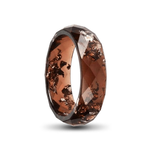 brown tinted resin ring with bronze foil inlay