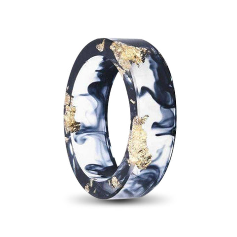 transparent resin ring with black ink and gold foil inlay