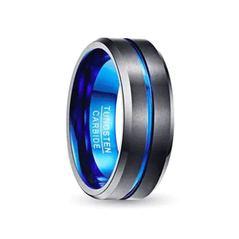 black and blue tungsten carbide ring