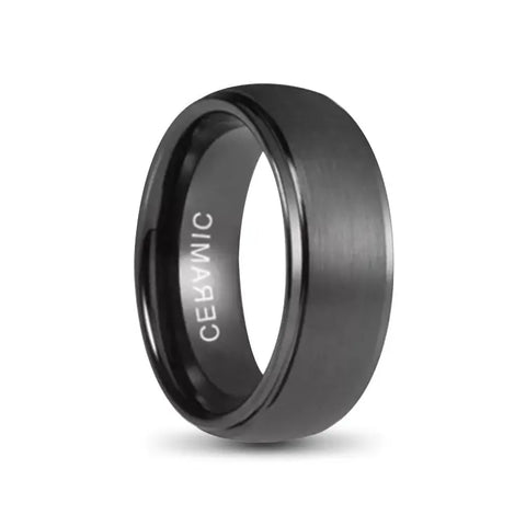 Black Ceramic Ring With Stepped Edges and brushed Outer