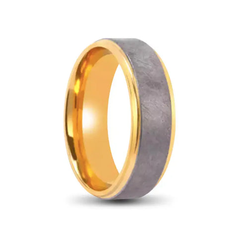 Gold Stainless Steel Ring With Brushed Tantalum Inlay