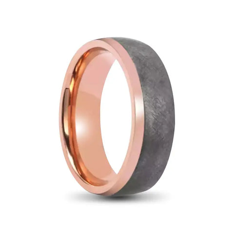 Rose Gold Stainless Steel Ring With Brushed Tantalum Outer Half