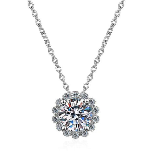 Moissanite Necklace Charm Surrounded by smaller Stones
