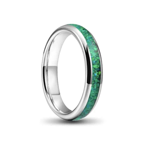 Silver Bespoke Ring with Crushed Green Gemstone Inlay