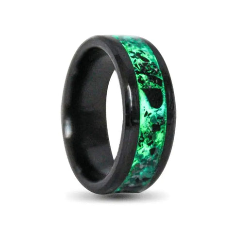 Black Ceramic Ring With Glowing Green Inlay