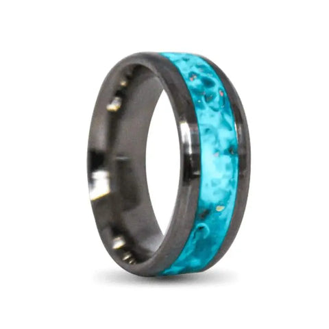 Titanium Ring with Blue Crushed Opal Inlay