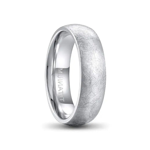 Silver Titanium Ring With Scratch Pattern Outer