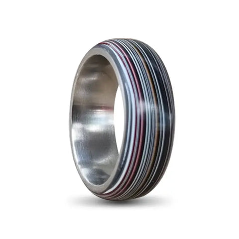 Silver Titanium Ring with Fordite Inlay