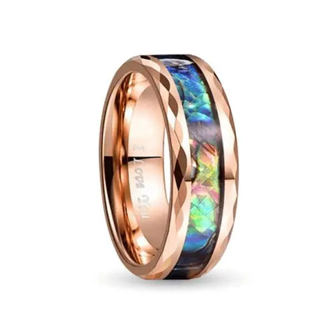 Rose Gold Tungsten Carbide Ring With Natural Abalone Shell inlay