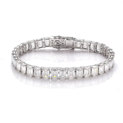 sterling silver moissanite bracelet with emerald cut moissanite stones on band