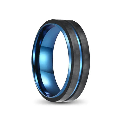 Blue Tungsten Carbide Ring With Carbon Fibre Outer