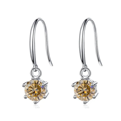 sterling silver moissanite earrings with champagne coloured moissanite stones set in prongs