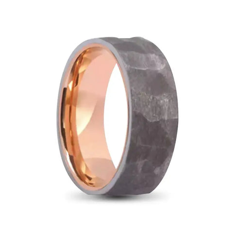 Hammered Tantalum Ring With Rose Gold Stainless Steel Inner