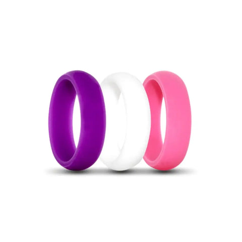 Ladies Silicone Rings 3 Pack With Purple, White and Pink Colours