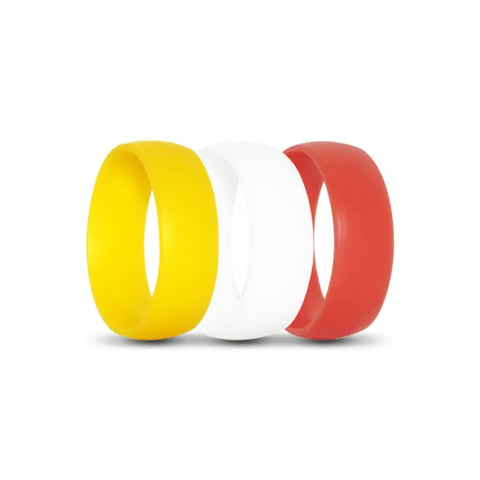 Yellow, White and Red Silicone Rings