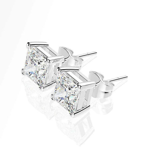 Silver Princess Cut Moissanite Earrings