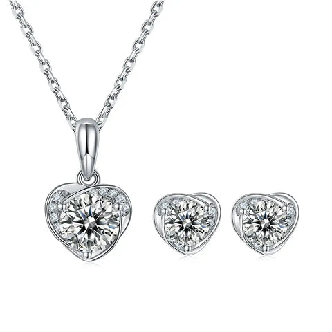 Heart Shaped Moissanite Necklace and Earrings Set