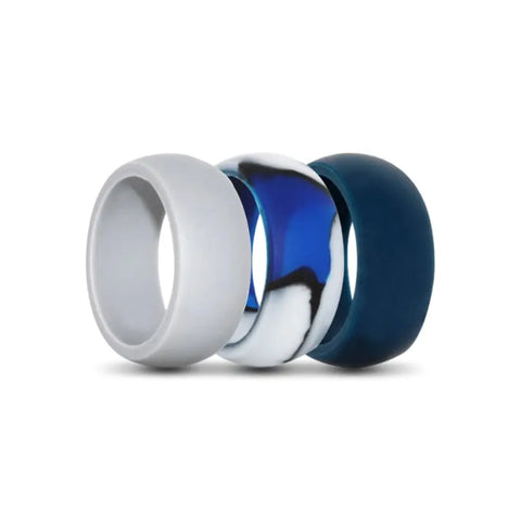 Mens Camo Blue and White, Grey and Dark Green Silicone Rings