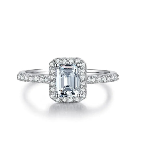 Moissanite Wedding Ring With Emerald Cut 1 Carat Diamond