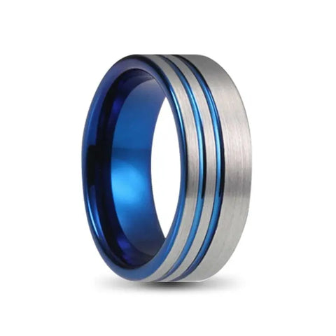 Mens Blue Tungsten Carbide Ring With Silver Outer