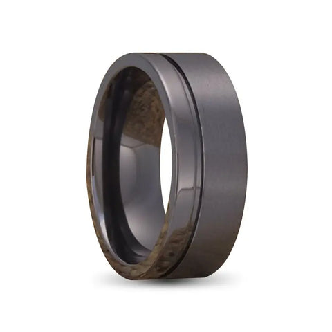 Black Zirconium Ring With Groove Inlay