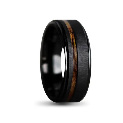 Black Zirconium Ring With Wood Inlay