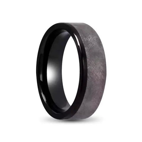 Black Tantalum Ring With Meteorite Inlay on Outer Half