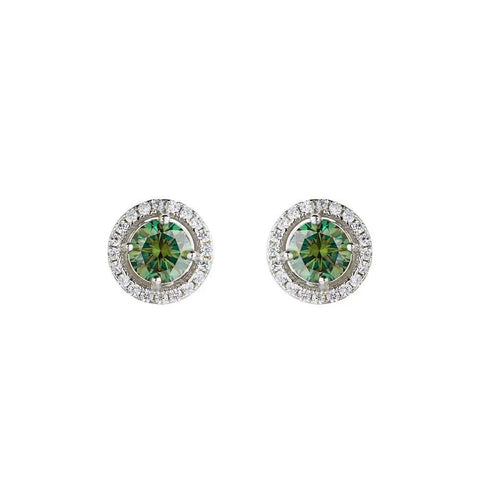 Silver and Green Moissanite Stud Earrings