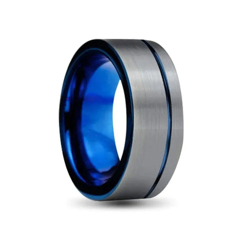 Blue Tungsten Carbide Ring With Silver Outer and Blue Inlay