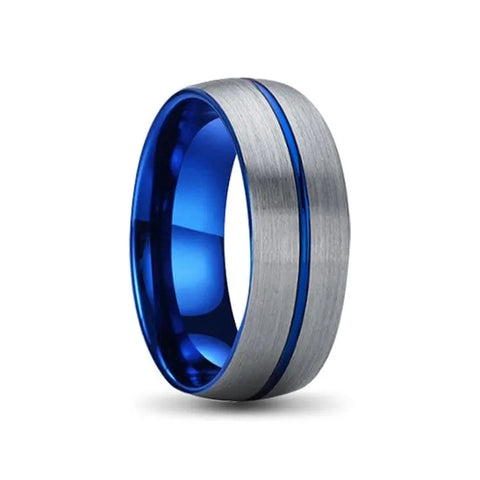 Men's Blue tungsten Wedding Ring on White Backdrop