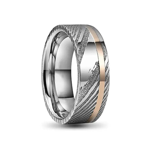 Silver Damascus Ring with Rose Gold Inlay
