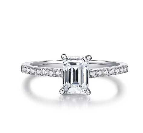 Sterling Silver Moissanite Ring With Emerald Cut Moissanite