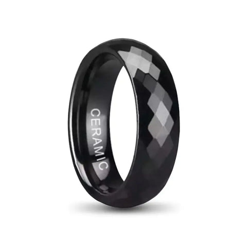 Multi-Faceted Cut Black Ceramic Ring