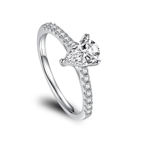 Sterling Silver Moissanite Ring With Pear Cut Moissanite Stone