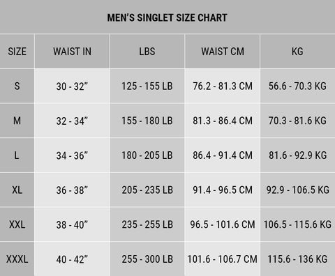 Virus Weightlifting Suit size chart