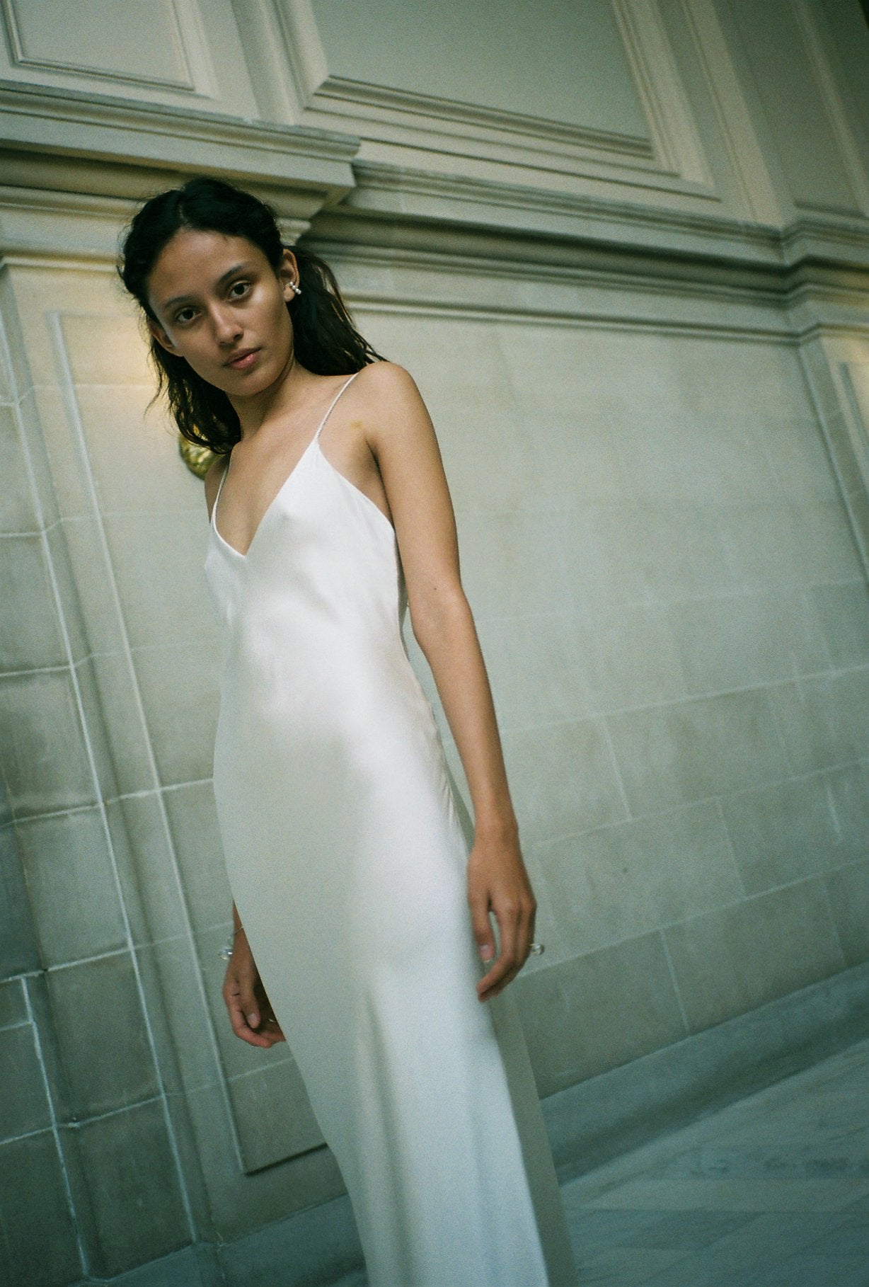 ivory satin slip dress