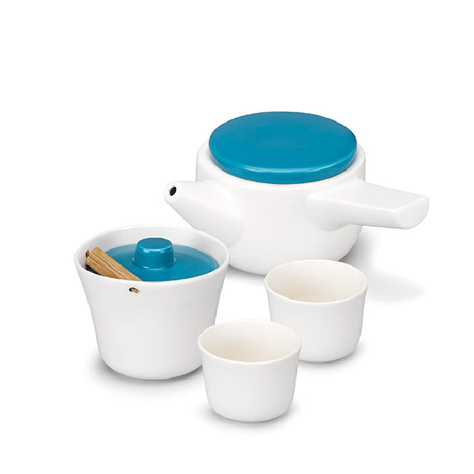Evo Song Tea Set White Body with Blue Lid