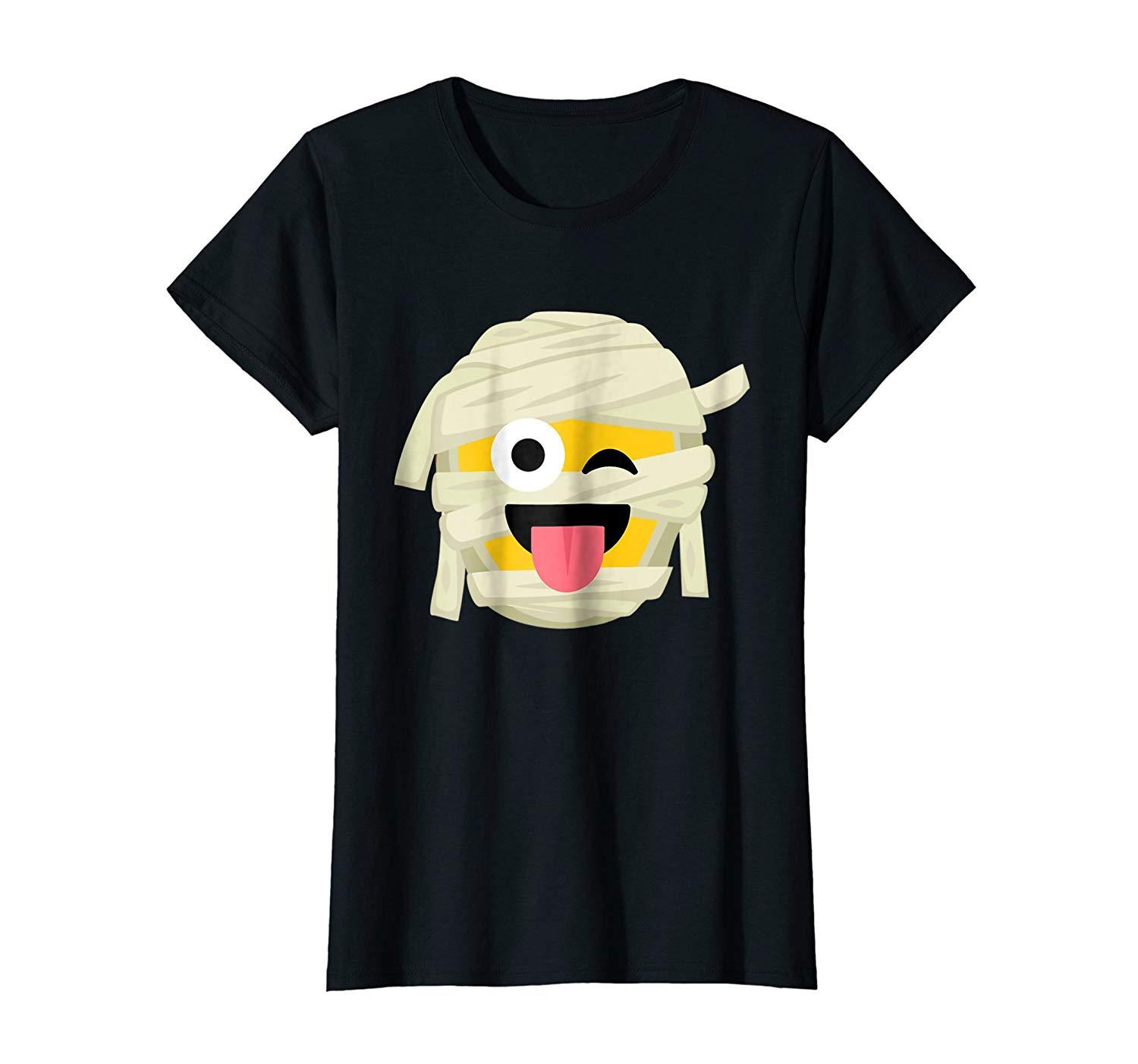 Mummy Emoji T-shirt Wink Out Tongue Halloween Costume Tee