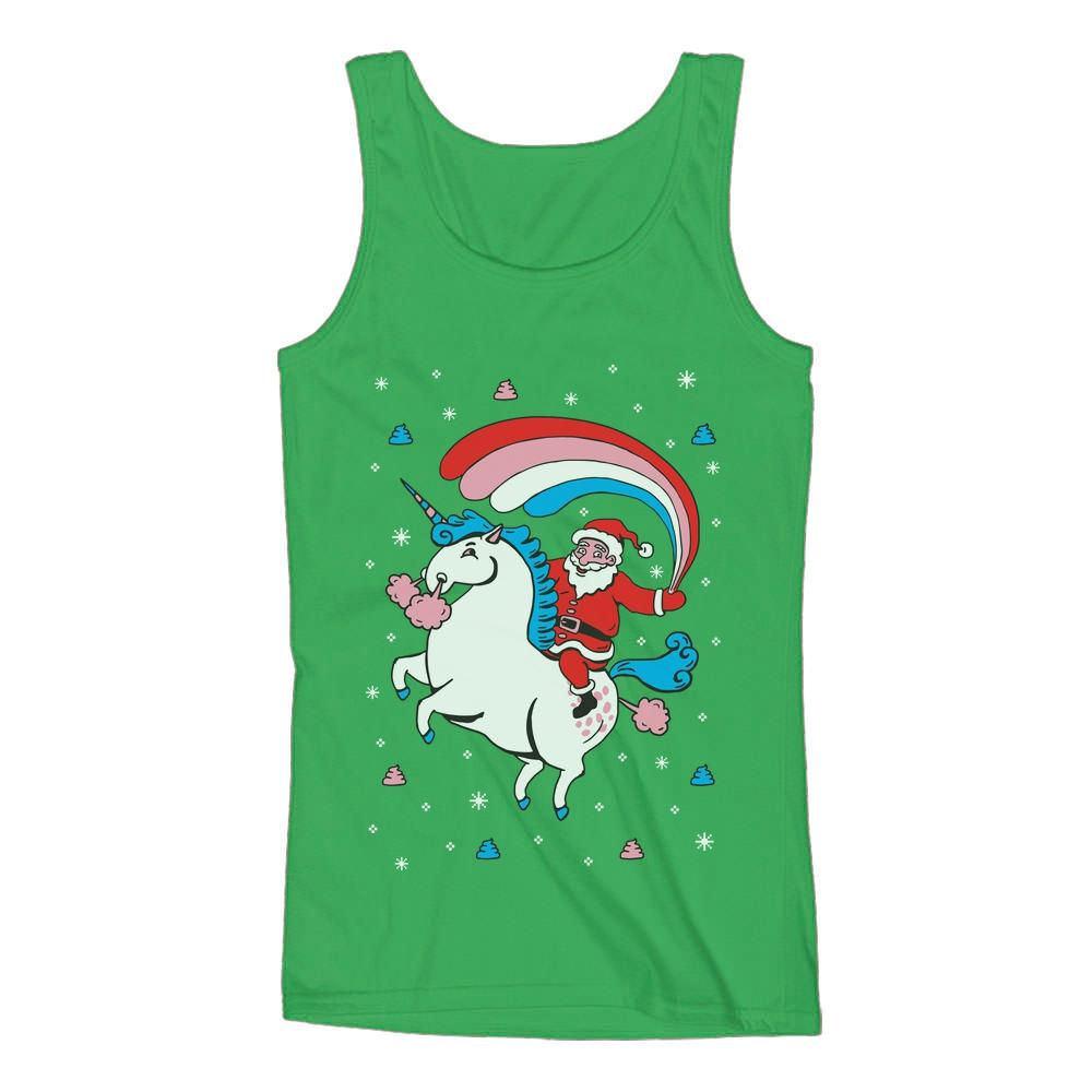 Santa Riding Unicorn Rainbow Ugly Xmas Tank Top Shirts