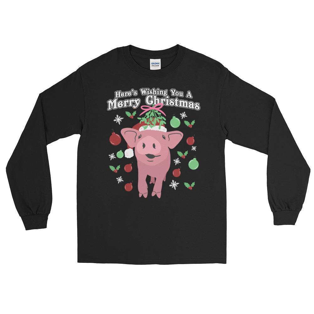 Mistletoe Pig Kiss Funny Christmas Pigs Tee T Shirt