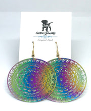 Load image into Gallery viewer, Rainbow Floral Mandala Drop Earrings