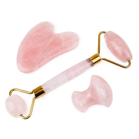 Rose Quartz Roller and Gua sha set (3pcs) - Thera Crystals™ Lierre.ca Canada