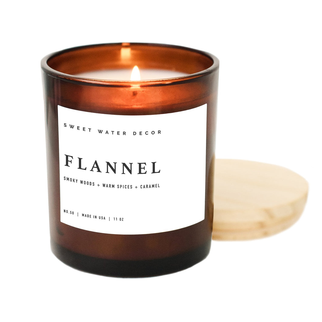 Flannel Candle - Amber Jar + Wood Lid