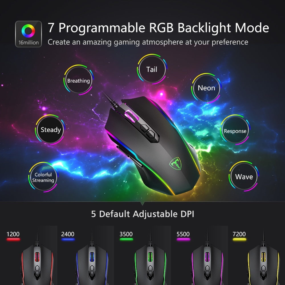 RGB Gaming Mouse Wired, 8 Programmable Buttons, Mechanical Switches, 5  Adjustable DPI, Ergonomic USB Computer Gaming Mouse with Fire Button 