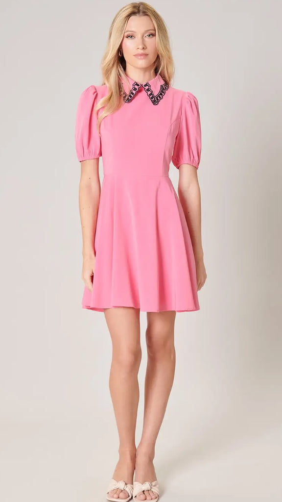 Think Pink Puff Sleeve Mini Dress - Lemonade