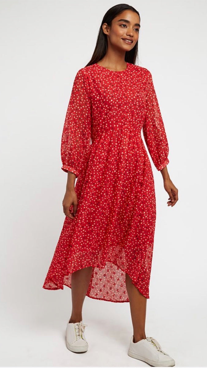 Louche Veronique Red Cupid Heart Midi Dress - Lemonade