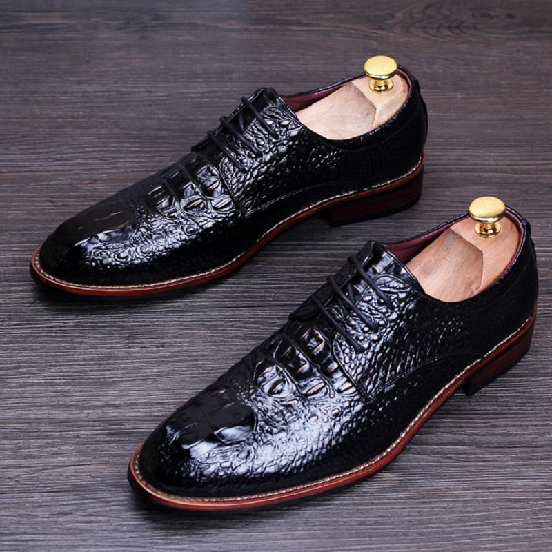 Crocodile Breathable Lace-up Oxford Leather Shoes – zalandan