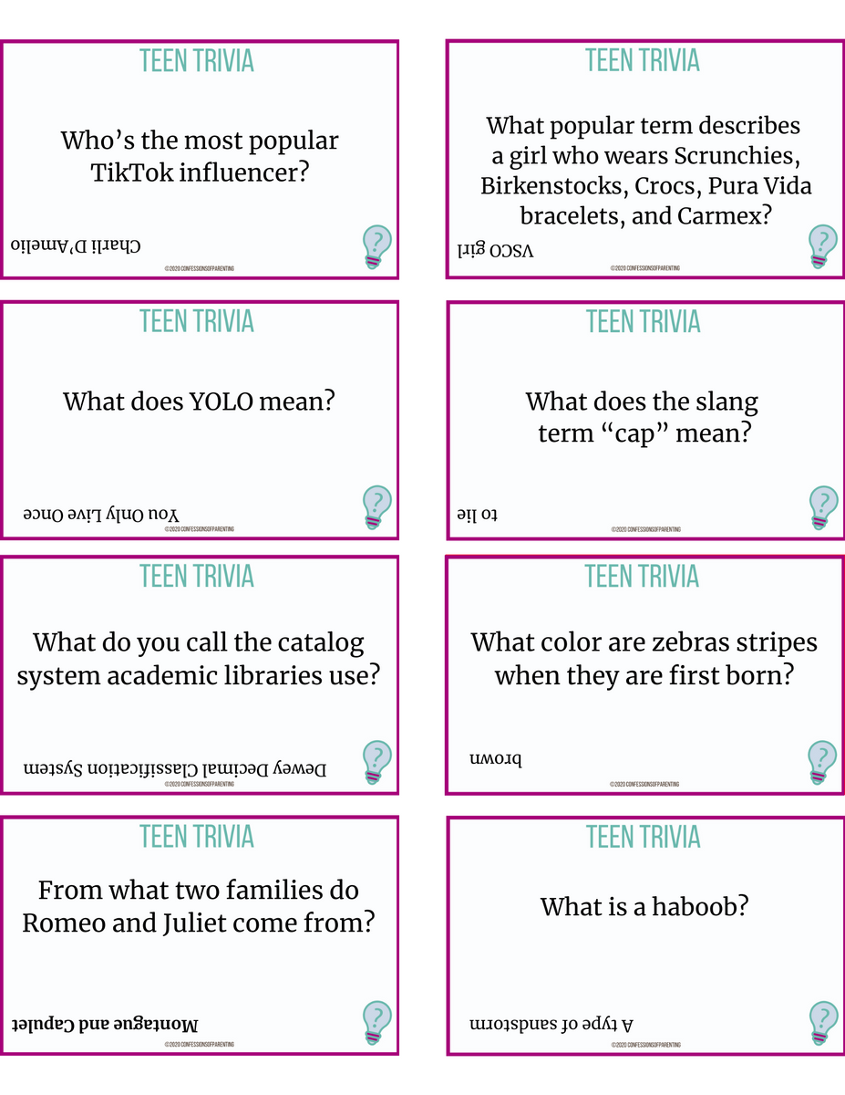 Teen Trivia Questions Printable MicheleTripple