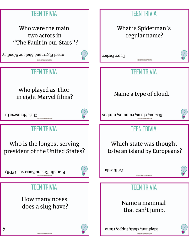 Teen Trivia Questions Printable MicheleTripple